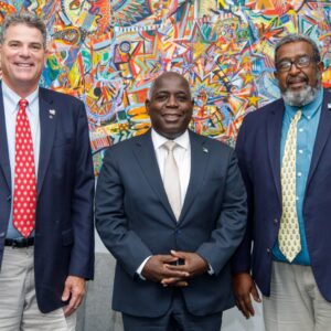 Picture of Bahamas National Trust President Geoff Andrews, Prime Minister of The Bahamas, Philip Brave Davis; and Bahamas National Trust Executive Director, Eric Carey